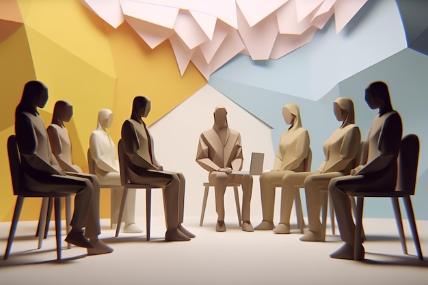 Inclusive Workplace Hiring Scene Multicultural Job Interview in LowPoly Style