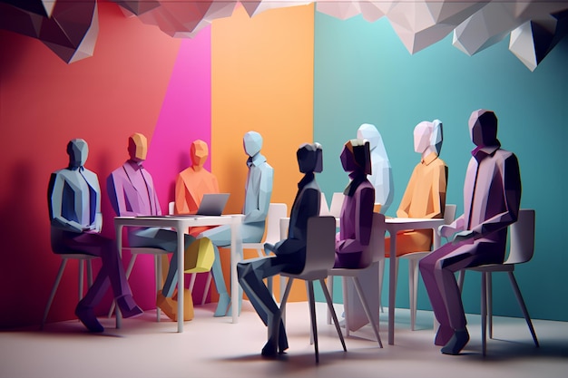 Inclusive Workplace Hiring Scene Multicultural Job Interview in LowPoly Style