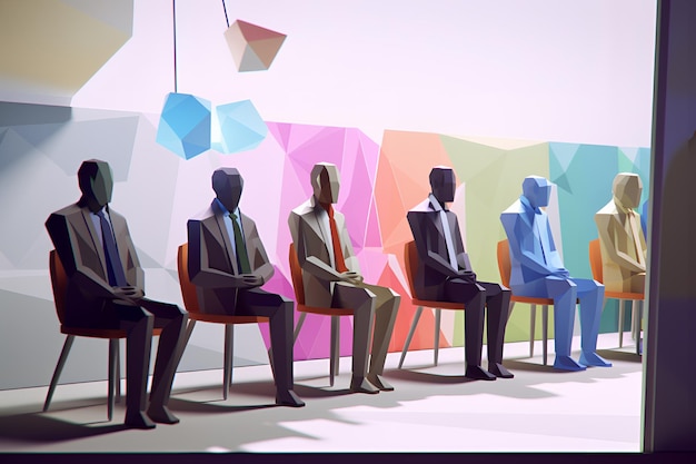 Inclusive Workplace Hiring Scene Multicultural Job Interview in LowPoly Style