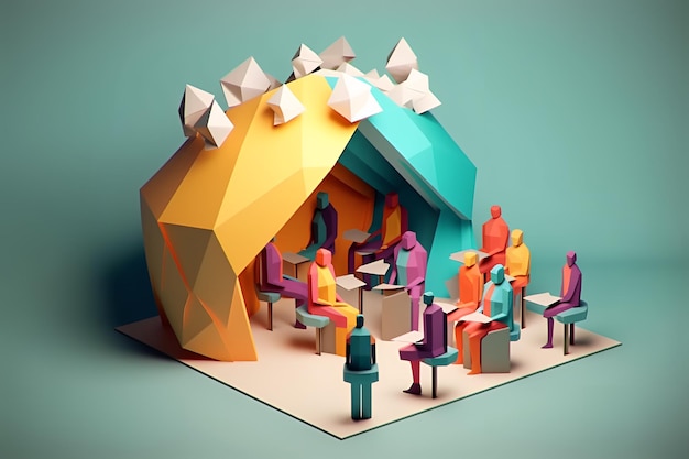 Inclusive Workplace Hiring Scene Multicultural Job Interview in LowPoly Style