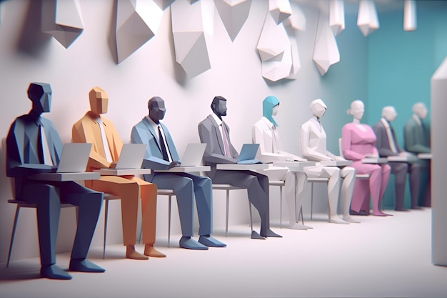 Inclusive Workplace Hiring Scene Multicultural Job Interview in LowPoly Style