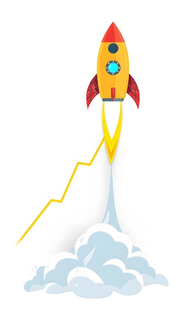 Photo income graph go up like rocket flat style png illustration growing up as a rocket takes off