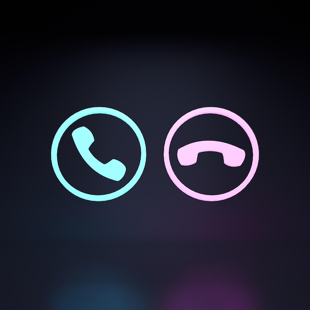 Incoming call neon icon 3d render illustration