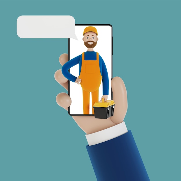 Incoming call on the smartphone screen Husband for an hour Electrician plumber carpenter calling the foreman to work 3D illustration in cartoon style