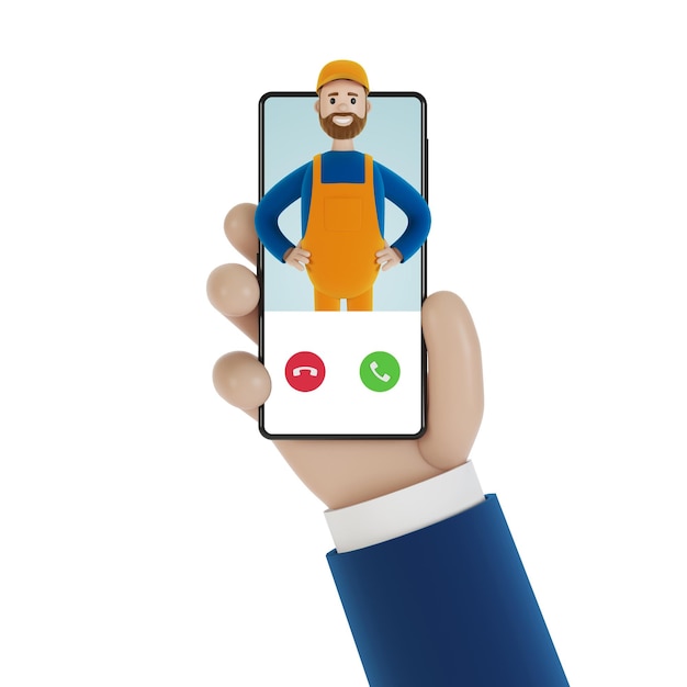 Incoming call on the smartphone screen Husband for an hour Electrician plumber carpenter calling the foreman to work 3D illustration in cartoon style