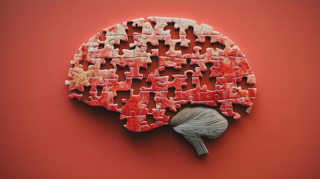 Photo incomplete puzzle in the shape of a human brain