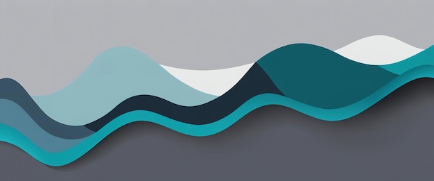 Photo inconspicuous header with elegant abstract waves illustration with dark gray teal blue and light