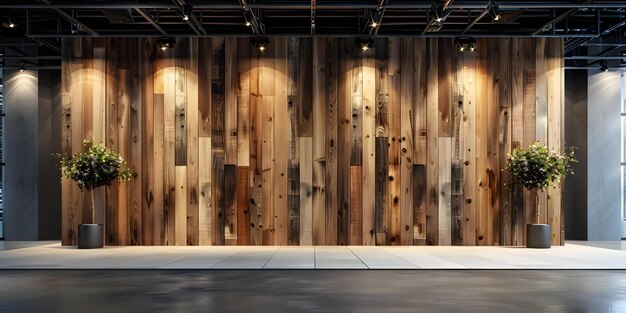 Photo incorporate wood backdrops for event signage or booth designs at trade shows concept wooden backdrops event signage booth designs trade shows