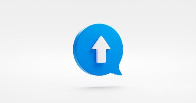 Increase up arrow icon isolated on white 3d development background with move forward direction message bubble symbol or simple navigation pointer interface and blue achievement growth positive chart