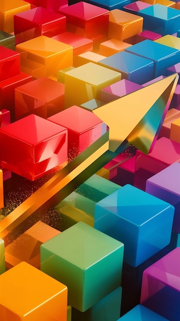 Increasing colourful cubes and pointy arrow