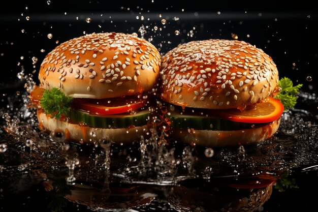 Incredible collision of two hamburgers generates explosive ketchup burst in midair spectacle