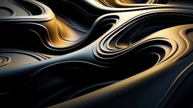 Incredible fantasy black and gold background The texture of stucco a wall with curves AI generation