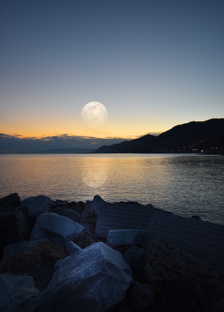 incredible moonlight reflected on the sea in Liguria