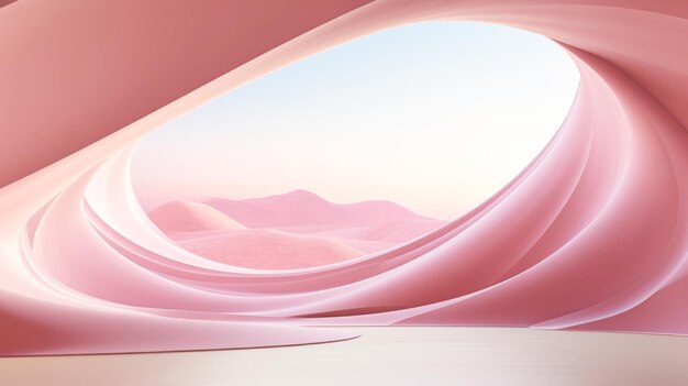 Incredible pink colorful fantasy interior background Smooth pink lines curves space AI generation