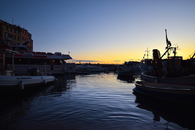 incredible view of the small port of Camogli at sunset