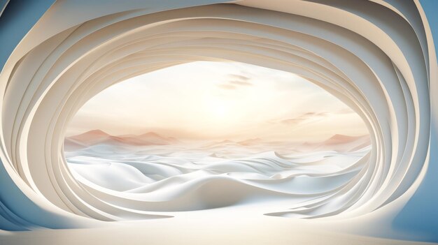 Incredible white fantasy interior background Smooth lines curves space AI generation