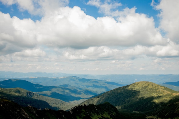 Incredibly beautiful panoramic views of the carpathian mountains peaks in the carpathians