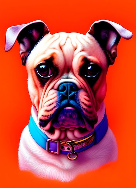 Incredibly bright portrait of a dog. super cute pug, French bulldog, English bulldog