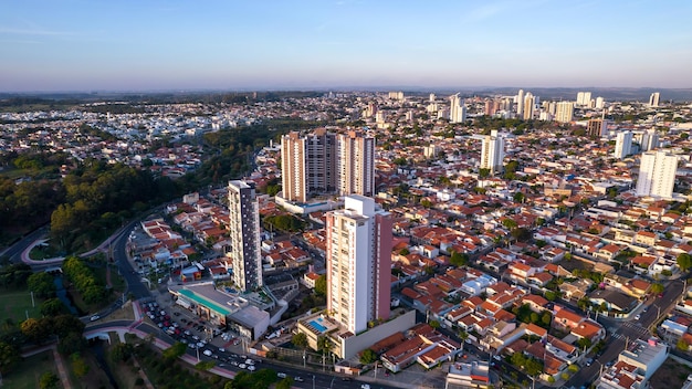 Indaiatuba Ecological Park Beautiful park in the city center with trees and houses Aerial view