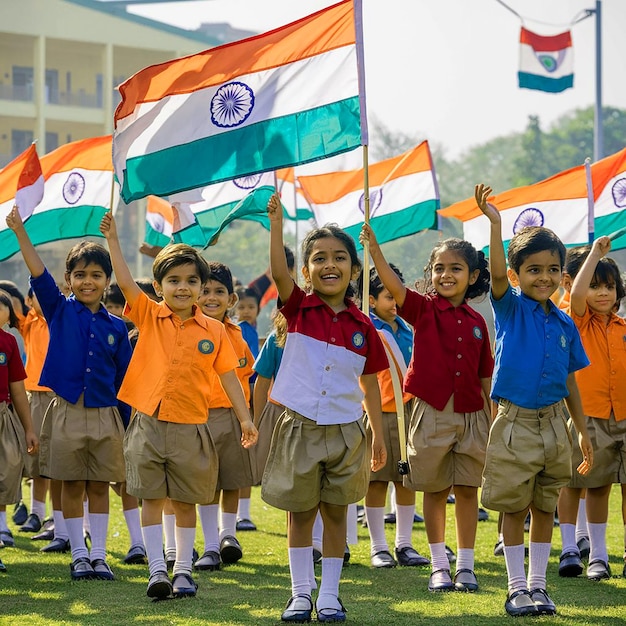 Photo indain people children indain flag