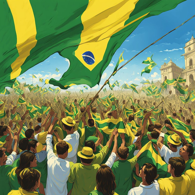 independence day of brazil with flag from above