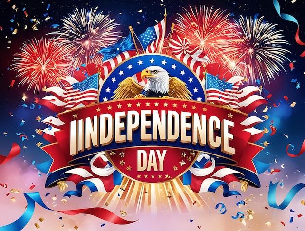 Independence Day Celebration Invitation Banner Design and Fireworks Display