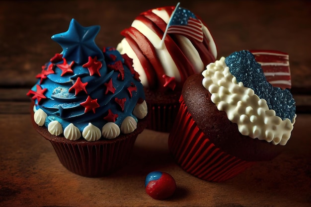 Independence Day cupcake for 4th July celebration Generative Ai