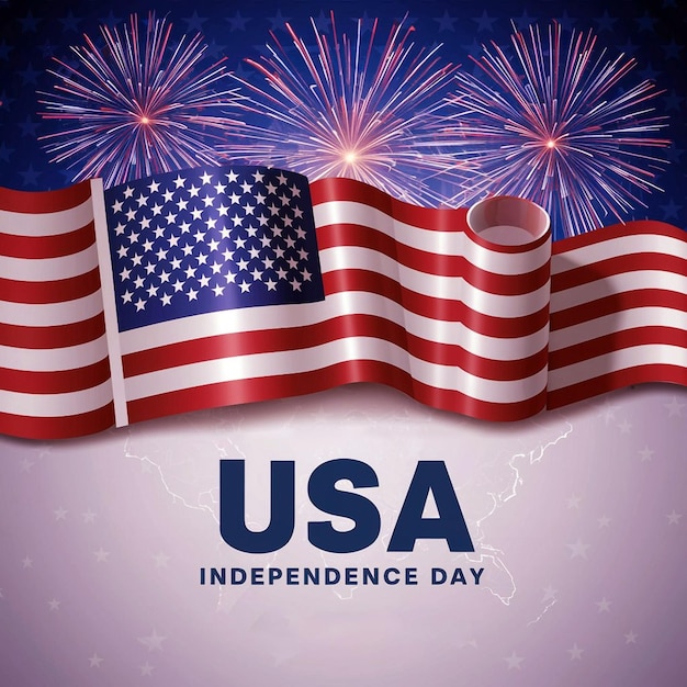 Independence Day Fireworks and Flag Digital Graphic