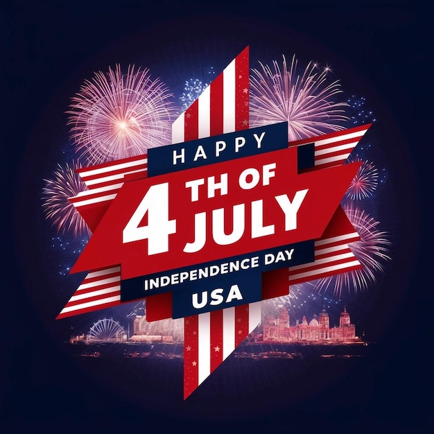 Independence Day Fireworks and Flag Digital Graphic