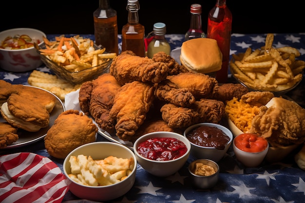 Independence day party food over american fla