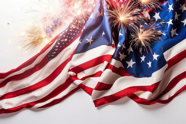 Independence Day of USA American national flag and fireworks background