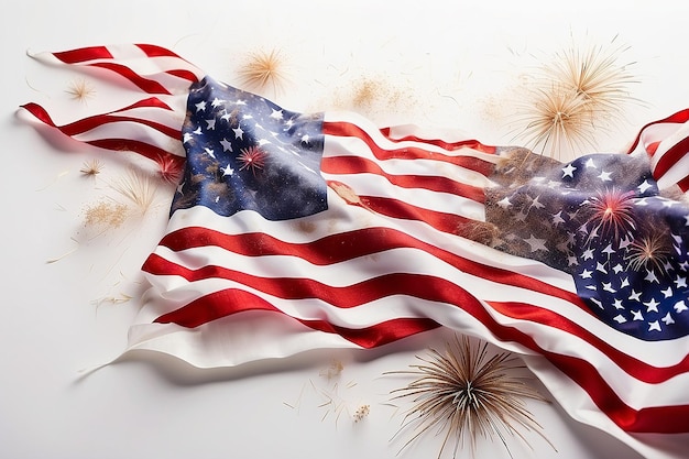 Independence Day of USA American national flag and fireworks background