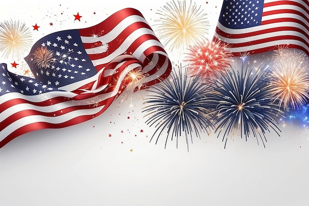 Independence Day of USA American national flag and fireworks background