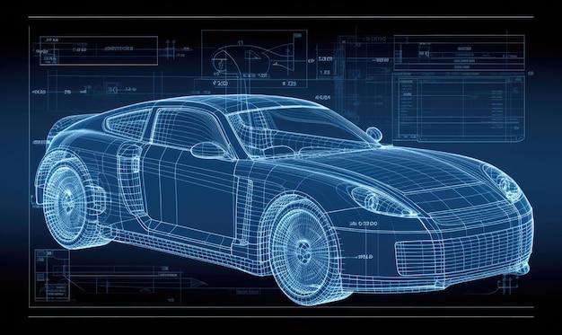 Indepth technical drawing of a car displayed in an informative infographic Creating using generative AI tools