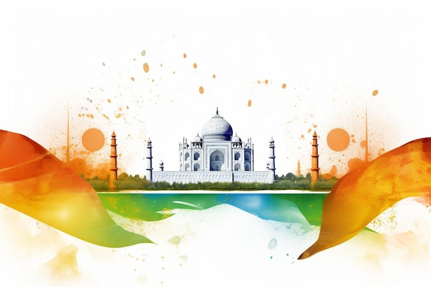 India flag background with taj mahal