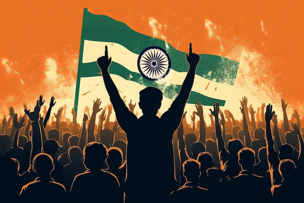 India flag bokeh background with Victory symbol Generative AI