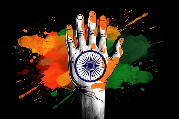 India flag bokeh background with Victory symbol Generative AI