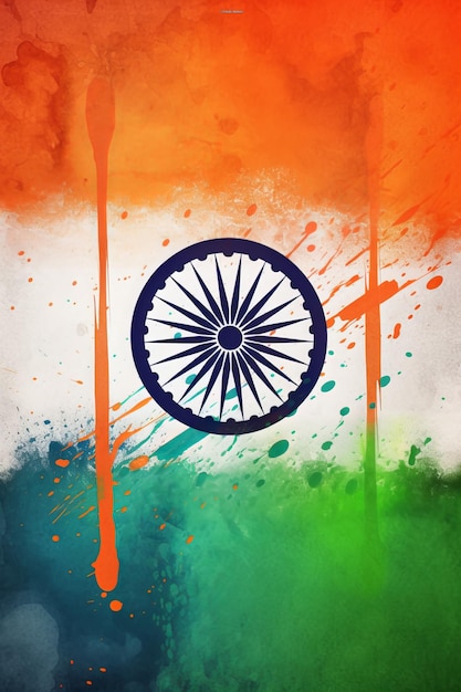 India flag Splash Ink art background with Victory symbol Generative AI