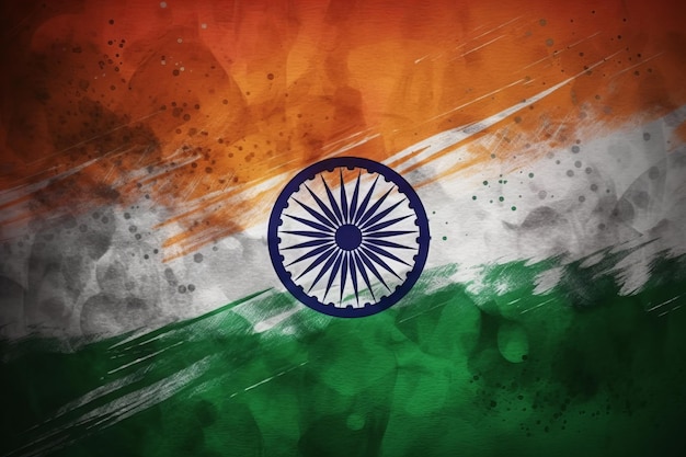 India flag Splash Ink art background with Victory symbol Generative AI