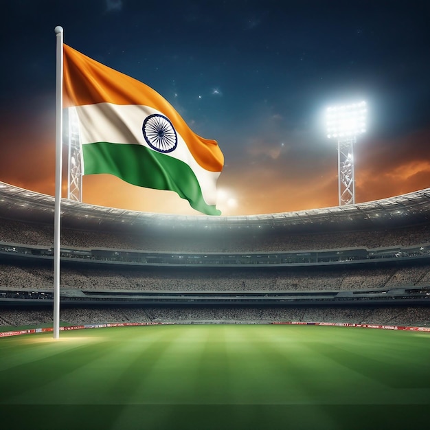 india flag stadium night with sport light background generative by AI