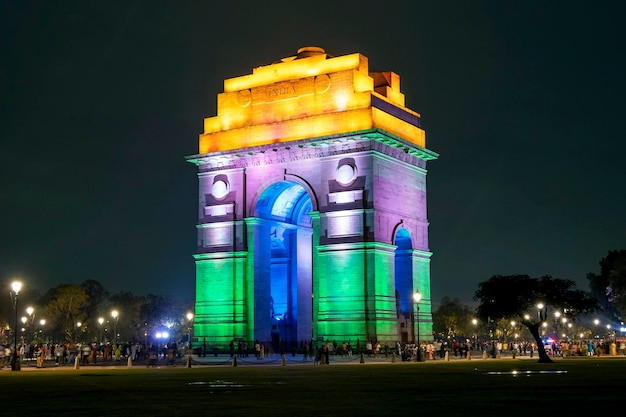 The India Gate or All India War Memorial with illuminated in New Delhi