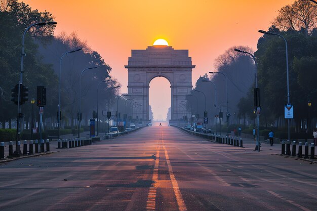 India Gate in sunrise indian illustration background