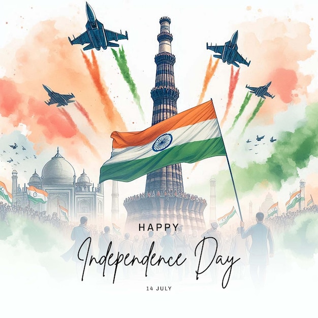 Photo india happy independence day social media post and banner design template