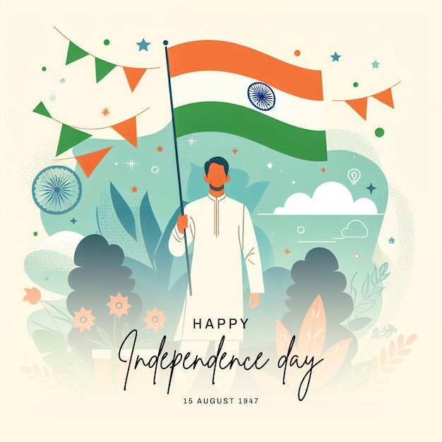 Photo india happy independence day social media post design template