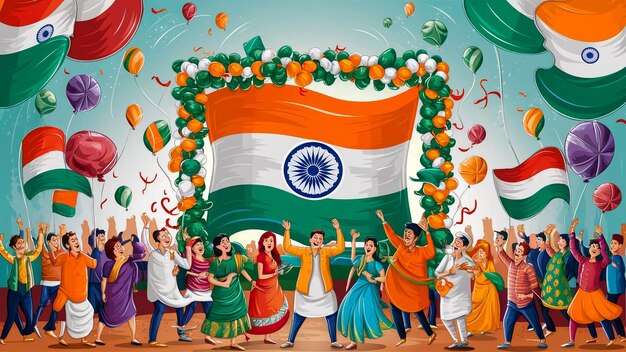 india independence day celebration flag design diwali people banner illustration cloud fo