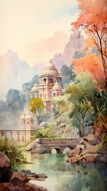 India Landscape water color illustration