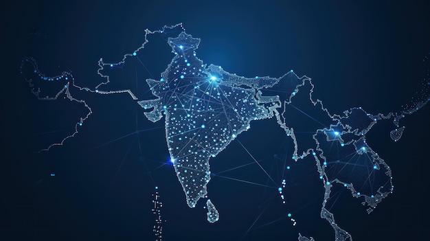 India Map in Digital Dots and Lines