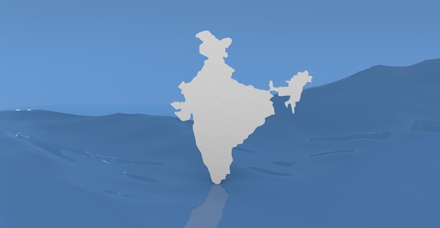 India map with water Hind river 3D Rendering