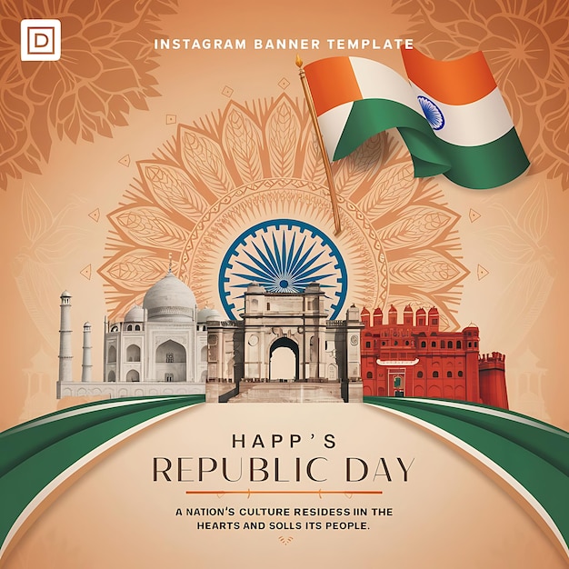 Photo india republic day instagram post banner template ai generated design