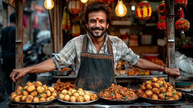 Indian Aloo Tikki served with chutneys on a street cart